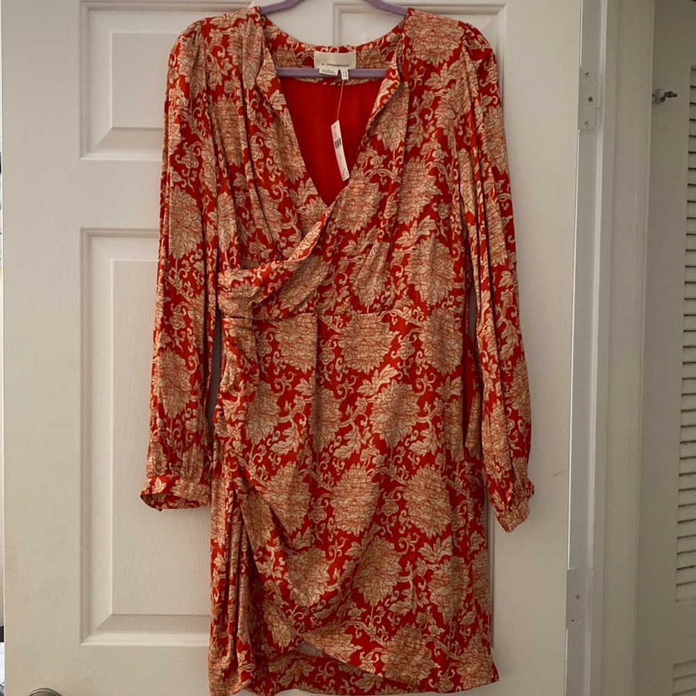 Anthropologie - silk cream/orange - long sleeve dress - size 12 - NEVER WORN